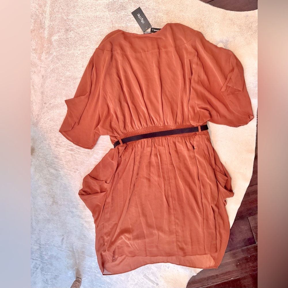 CITY CHIC Draped Faux Wrap Mini Dress w Belt - Rust Orange - Picture 12 of 16